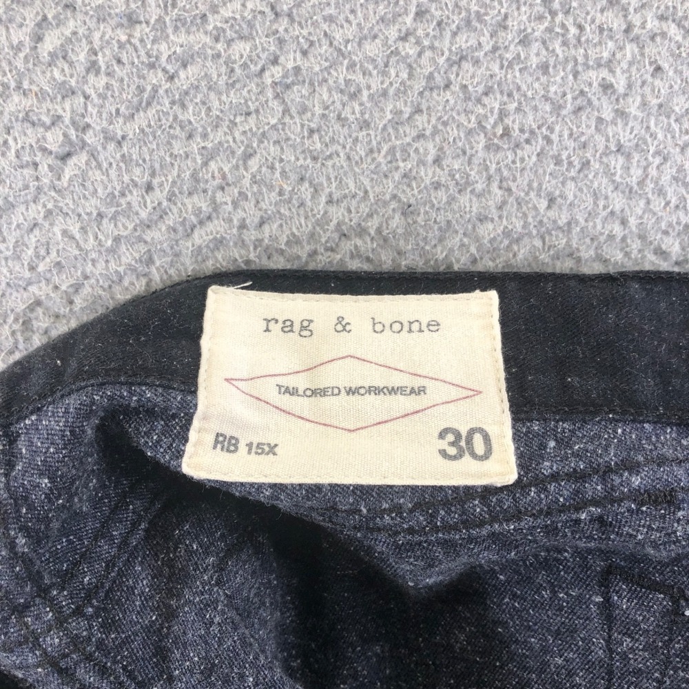 Rag & Bone Jeans Mens 30x34 Black 15x Slim Straight Nap Neppy Button Made In USA - Picture 6 of 16